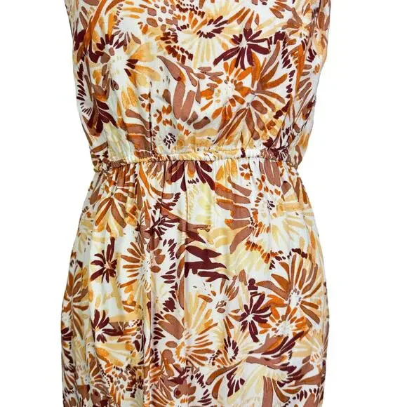 Joie | Orange & Brown Floral Print Halter Neck Sleeveless High Waist Maxi Dress - Picture 5 of 8